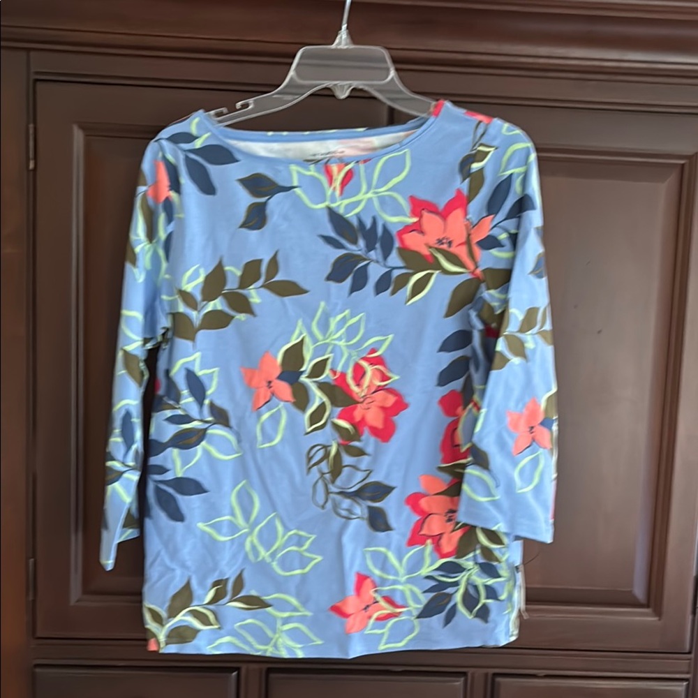 NWT Talbots Blue Tee with Floral Accents size M